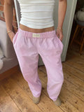 Pantalon rayé femme ample à taille élastique, rayures verticales, rose