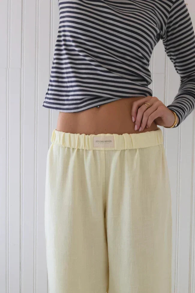 Pantalon rayé femme ample à taille élastique, rayures verticales