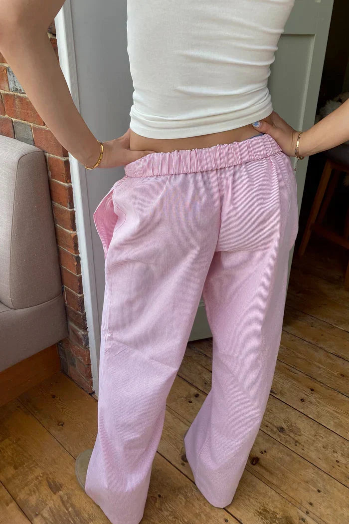 Pantalon rayé femme ample à taille élastique, rayures verticales