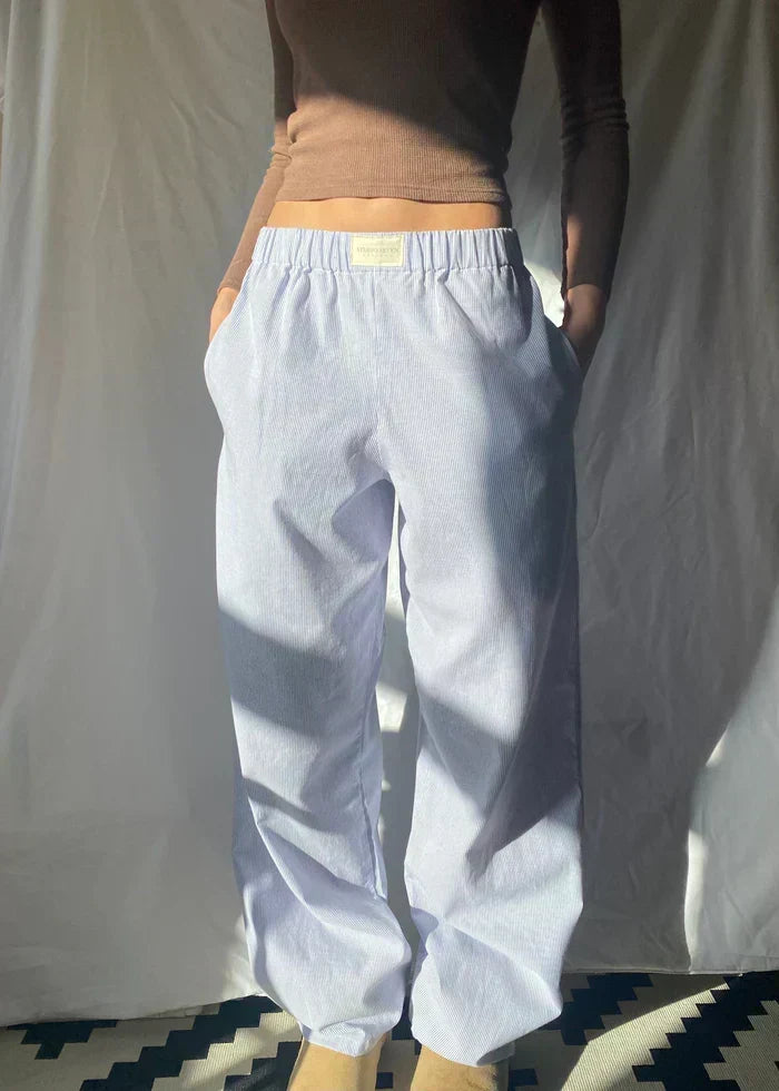 Pantalon rayé femme ample à taille élastique, rayures verticales