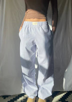 Pantalon rayé femme ample à taille élastique, rayures verticales