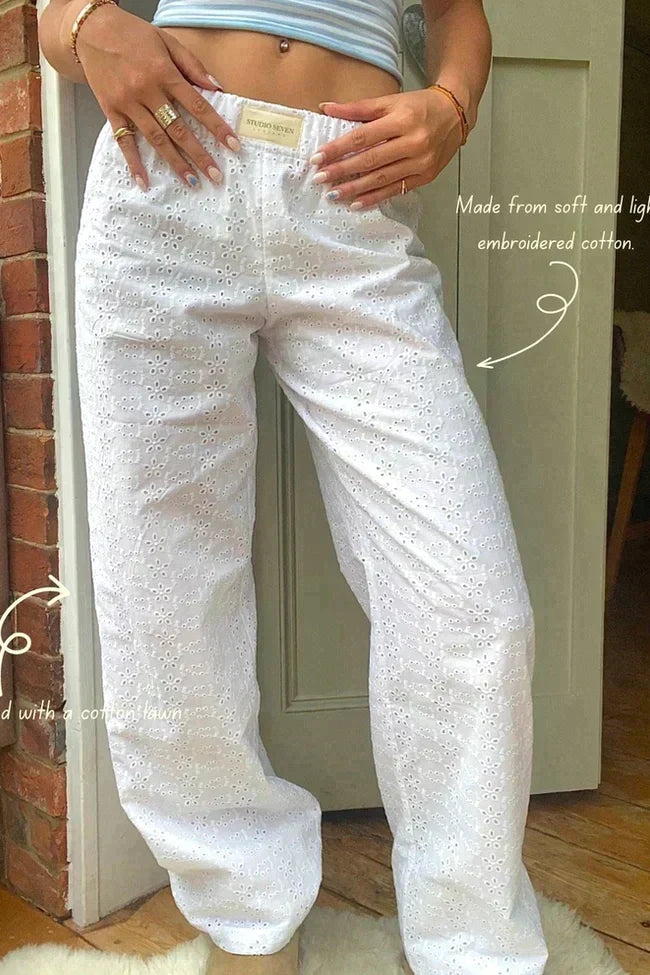 Pantalon rayé femme ample à taille élastique, rayures verticales, blanc