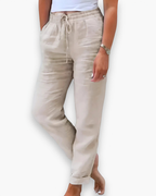 Pantalon fluide femme à poches, six coloris, du S au 3XL, beige