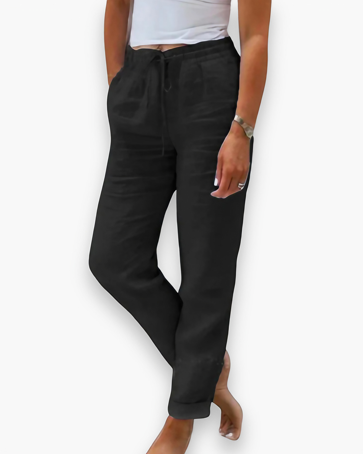 Pantalon fluide femme à poches, six coloris, du S au 3XL, noir
