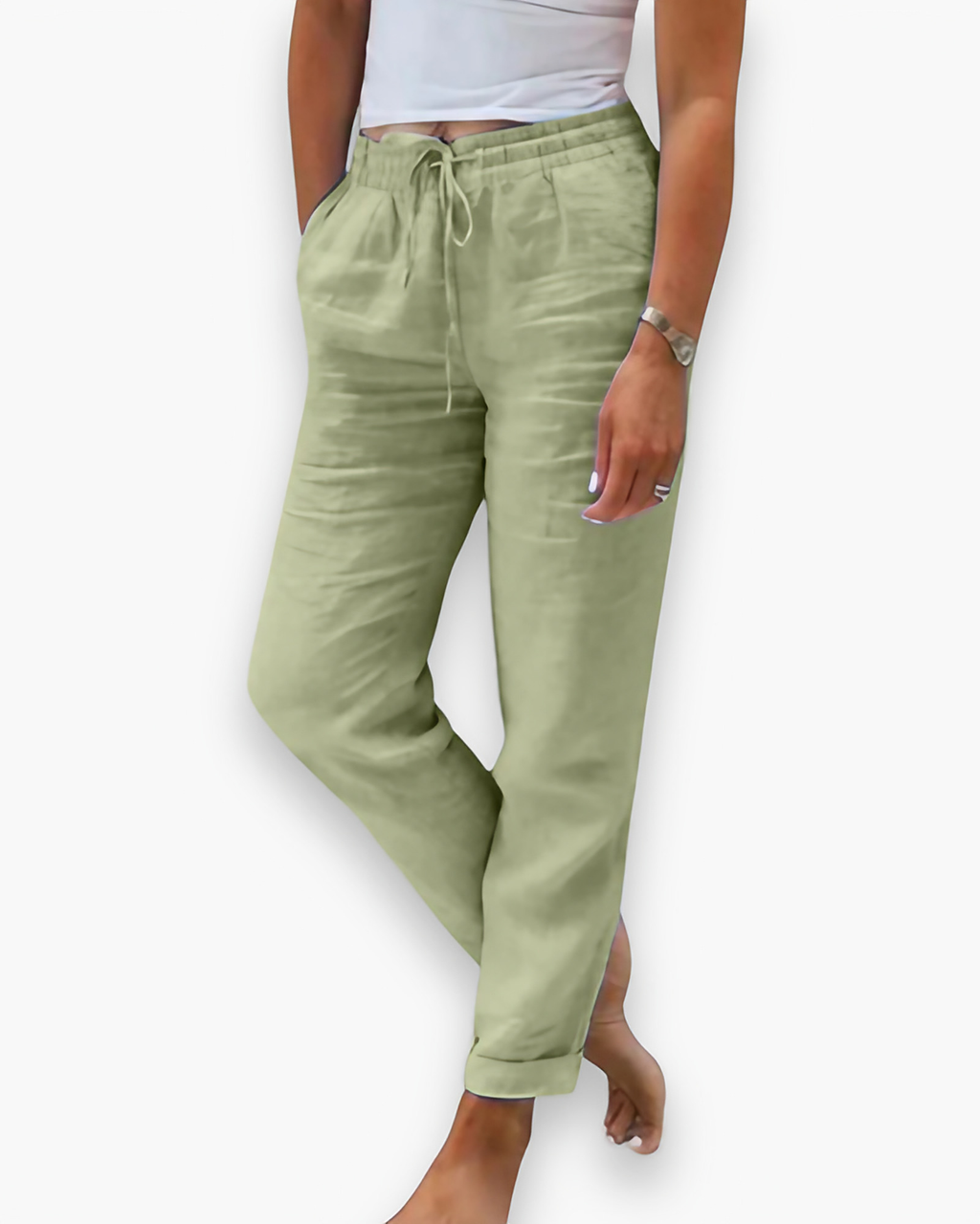 Pantalon fluide femme à poches, six coloris, du S au 3XL, vert