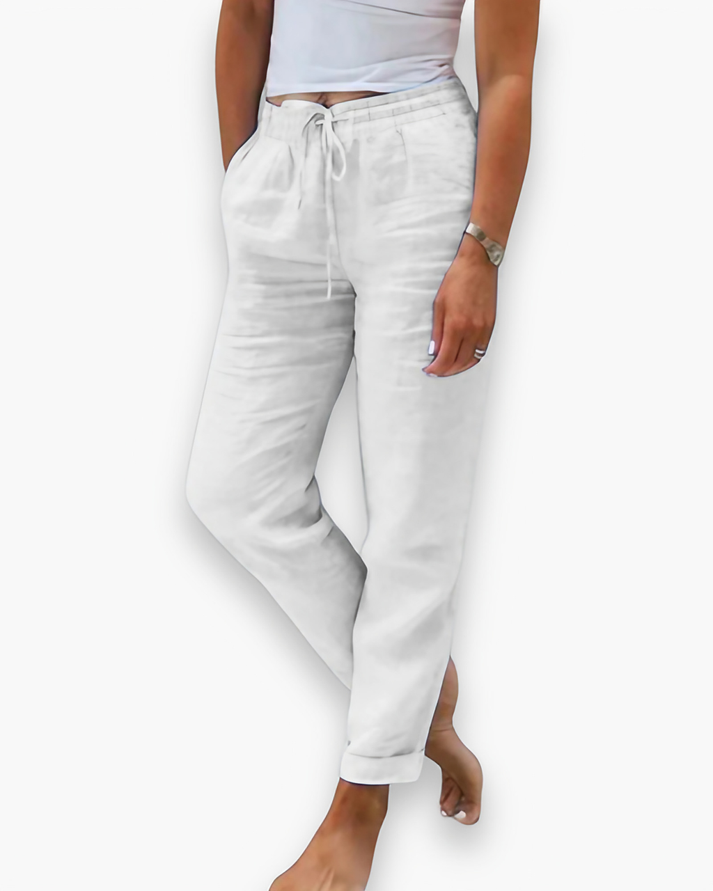 Pantalon fluide femme à poches, six coloris, du S au 3XL, blanc
