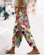 Pantalon femme à imprimé fleuri avec poches, du S au 2XL, imprimé fleuri multicolore
