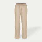 Pantalon femme coton et lin, taille élastique à cordon, six motifs, beige