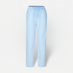 Pantalon femme coton et lin, taille élastique à cordon, six motifs, bleu clair
