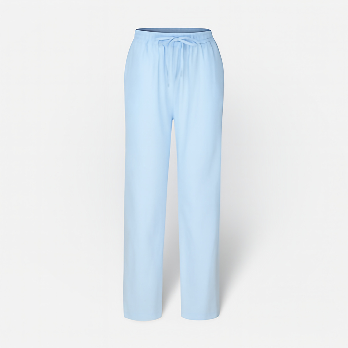 Pantalon femme coton et lin, taille élastique à cordon, six motifs, bleu clair