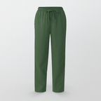 Pantalon femme coton et lin, taille élastique à cordon, six motifs, vert foncé