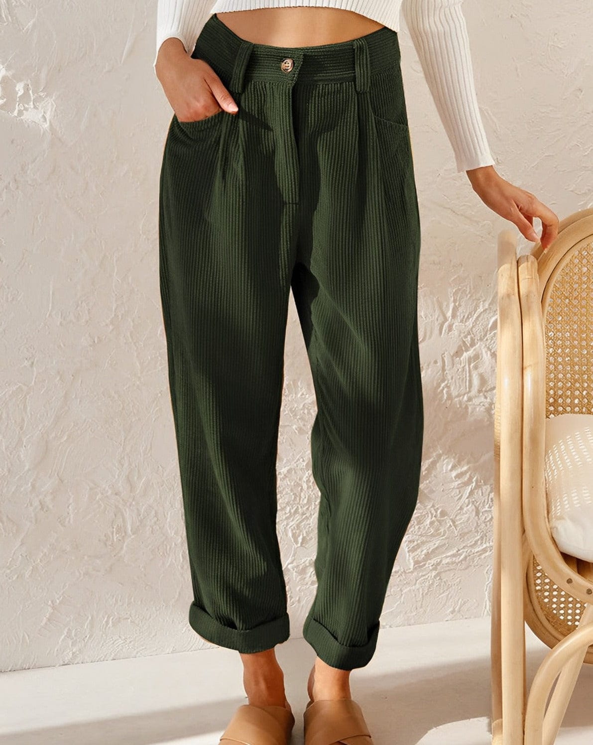 Pantalon femme en tissu côtelé, quatre coloris, du S au 3XL