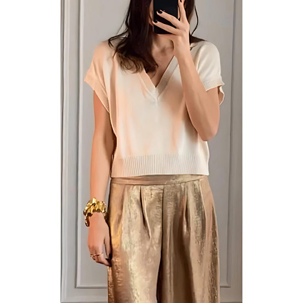 Pantalon femme taille haute, jambe large, coloris dorés