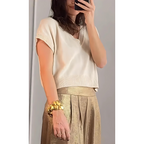 Pantalon femme taille haute, jambe large, coloris dorés