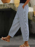 Pantalon rayé femme coupe fluide, bleu ou gris, du S au 3XL, bleu