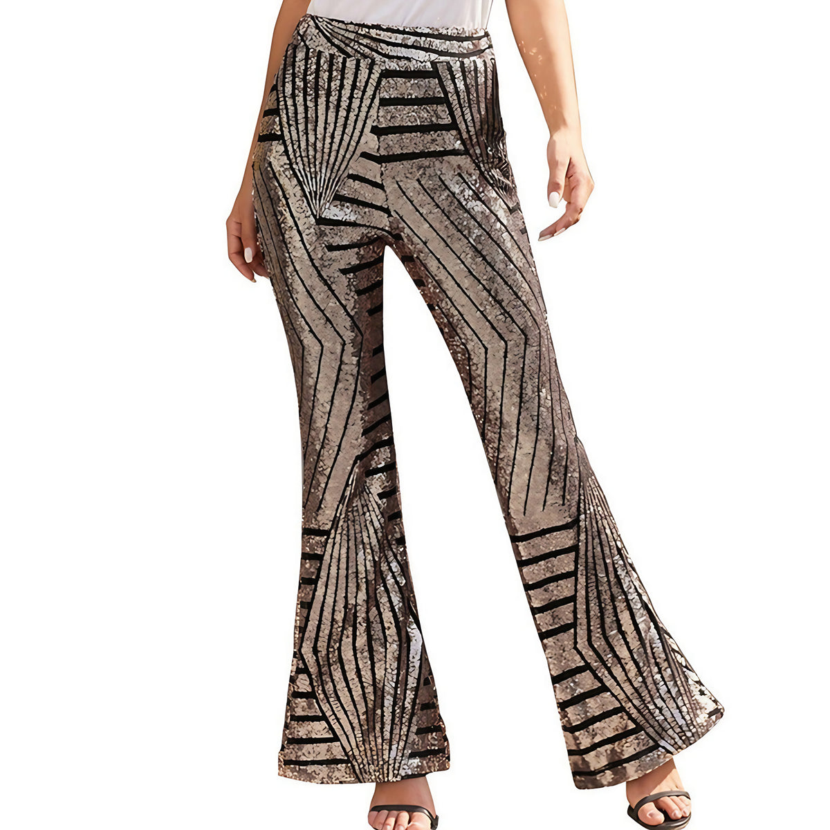 Pantalon évasé à paillettes femme, coupe décontractée, auburn
