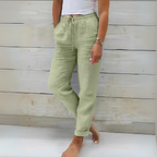 Pantalon fluide femme d'été, taille élastique à cordon, vert
