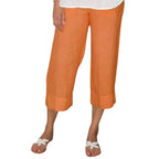 Pantalon en lin femme taille haute, cordon de serrage, coupe droite, orange