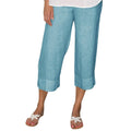 Pantalon en lin femme taille haute, cordon de serrage, coupe droite, bleu