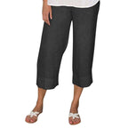Pantalon en lin femme taille haute, cordon de serrage, coupe droite, noir