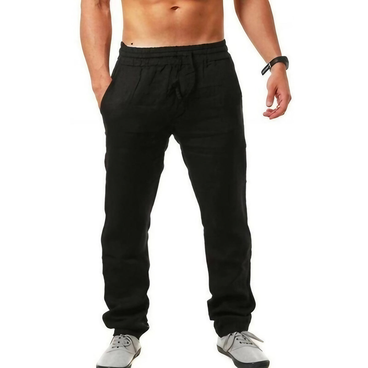 Pantalon fluide homme léger, uni, sept coloris, du S au 3XL, noir