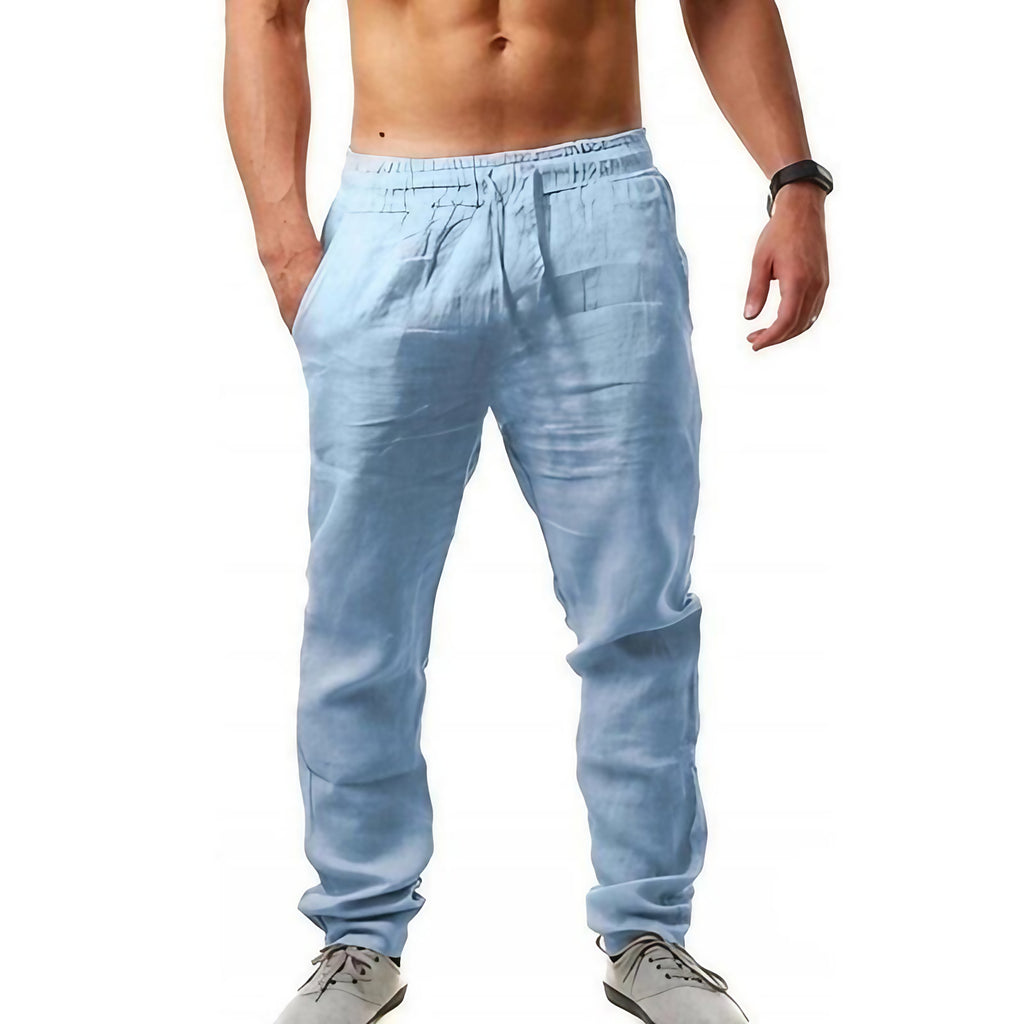 Pantalon fluide homme léger, uni, sept coloris, du S au 3XL, bleu clair