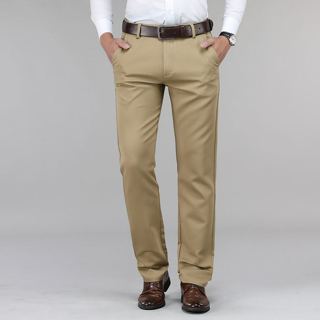 Pantalon habillé homme coupe droite, trois coloris, du 28 au 40, beige