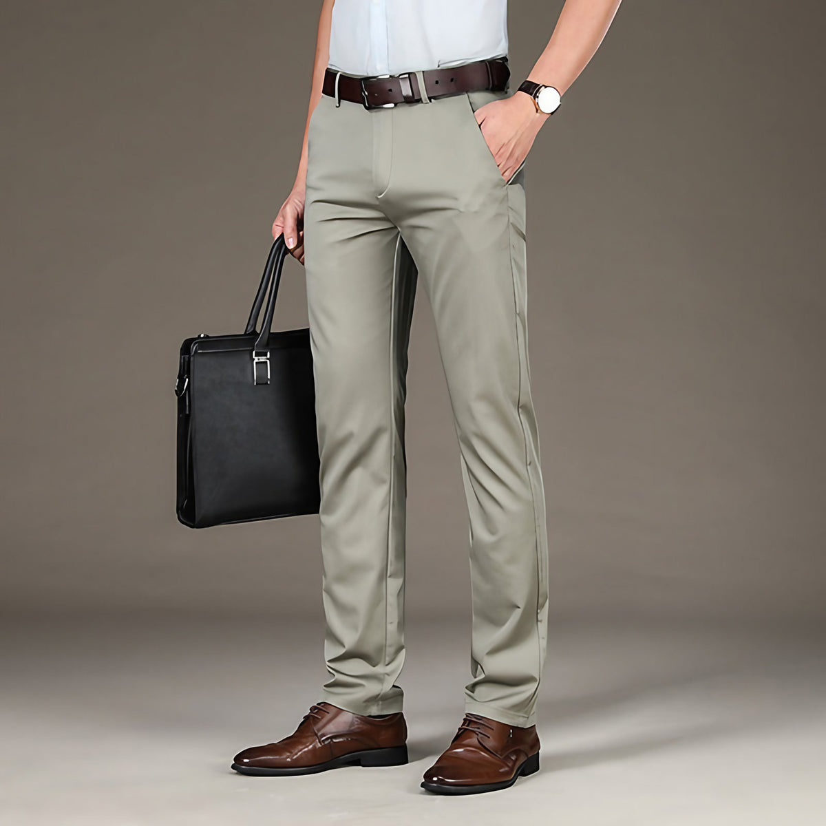 Pantalon habillé homme coupe droite, trois coloris, du 28 au 40, vert clair