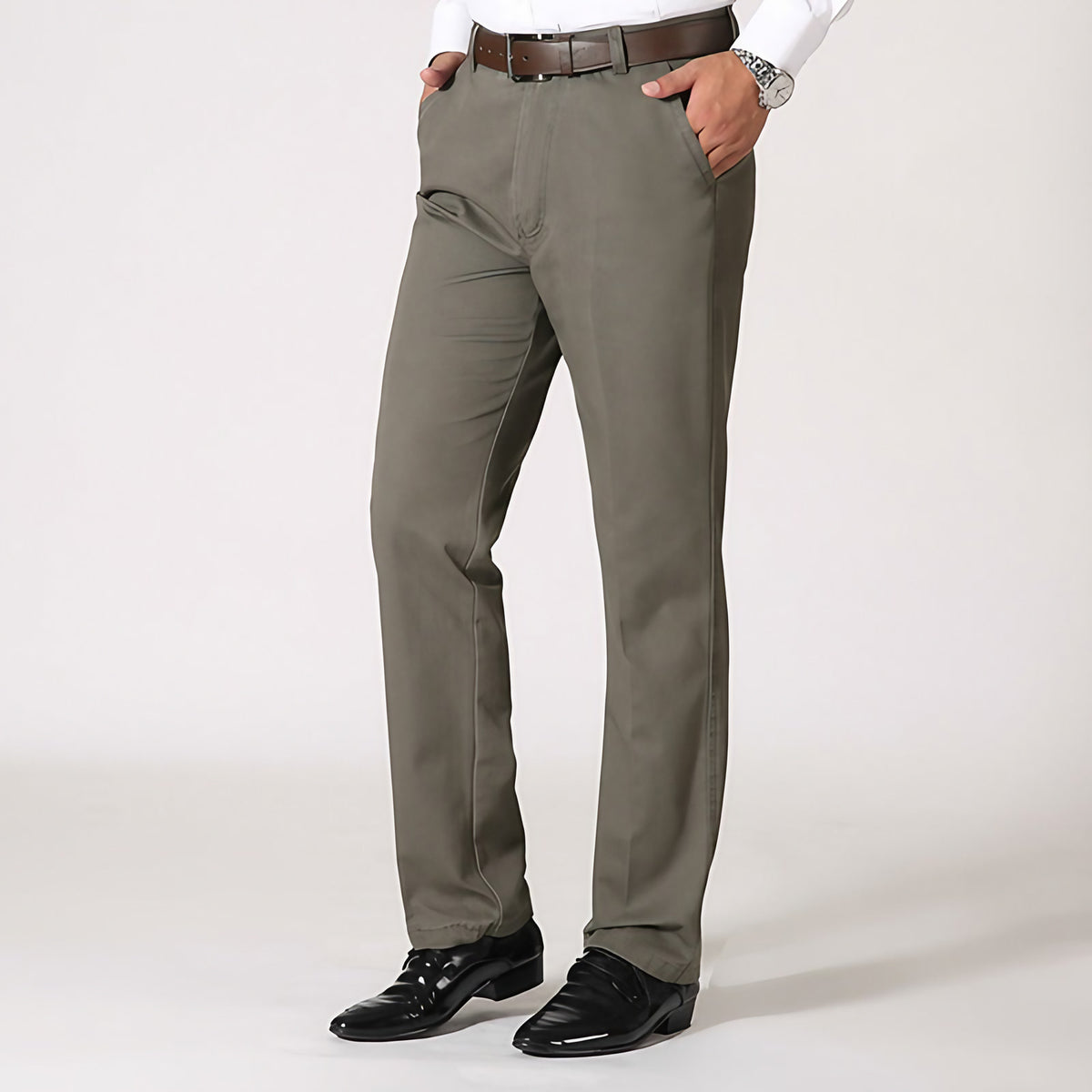 Pantalon habillé homme coupe droite, gris, gris clair ou kaki, gris clair