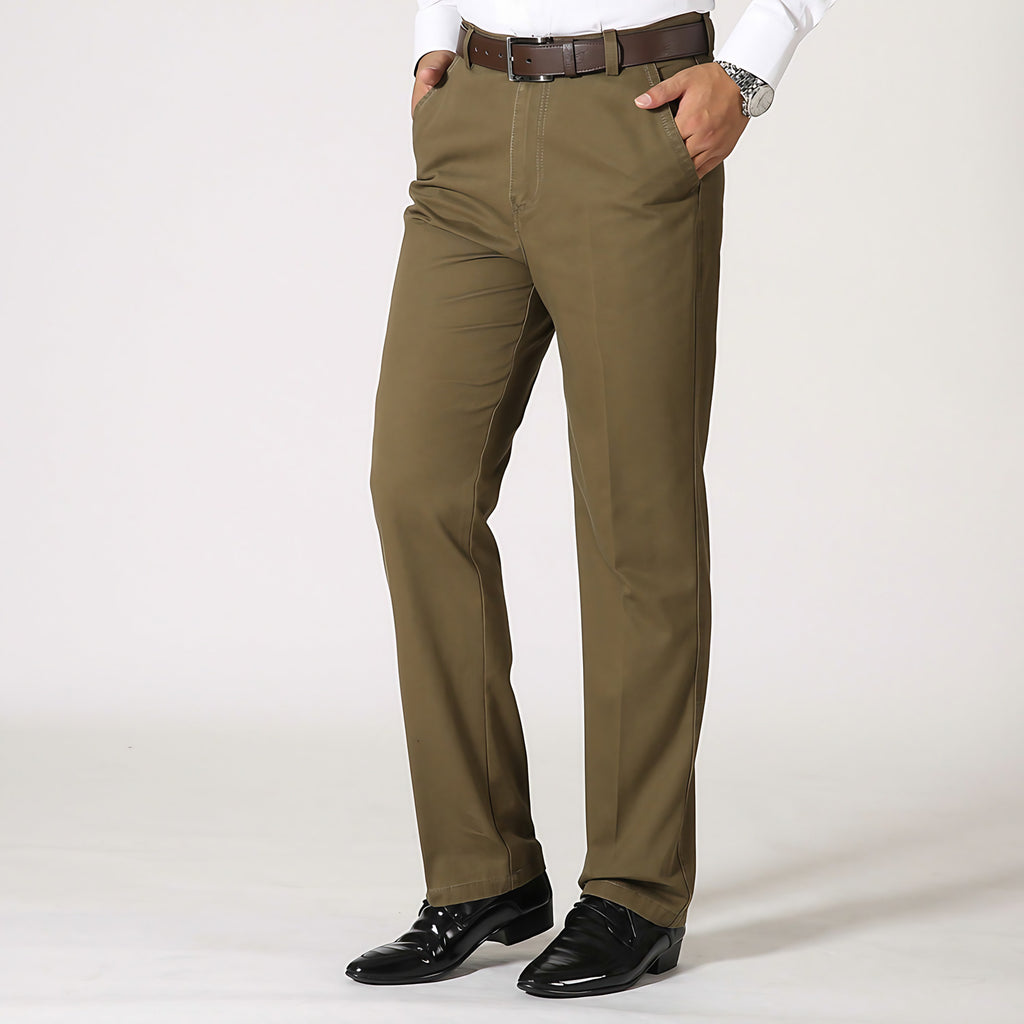 Pantalon habillé homme coupe droite, gris, gris clair ou kaki, kaki