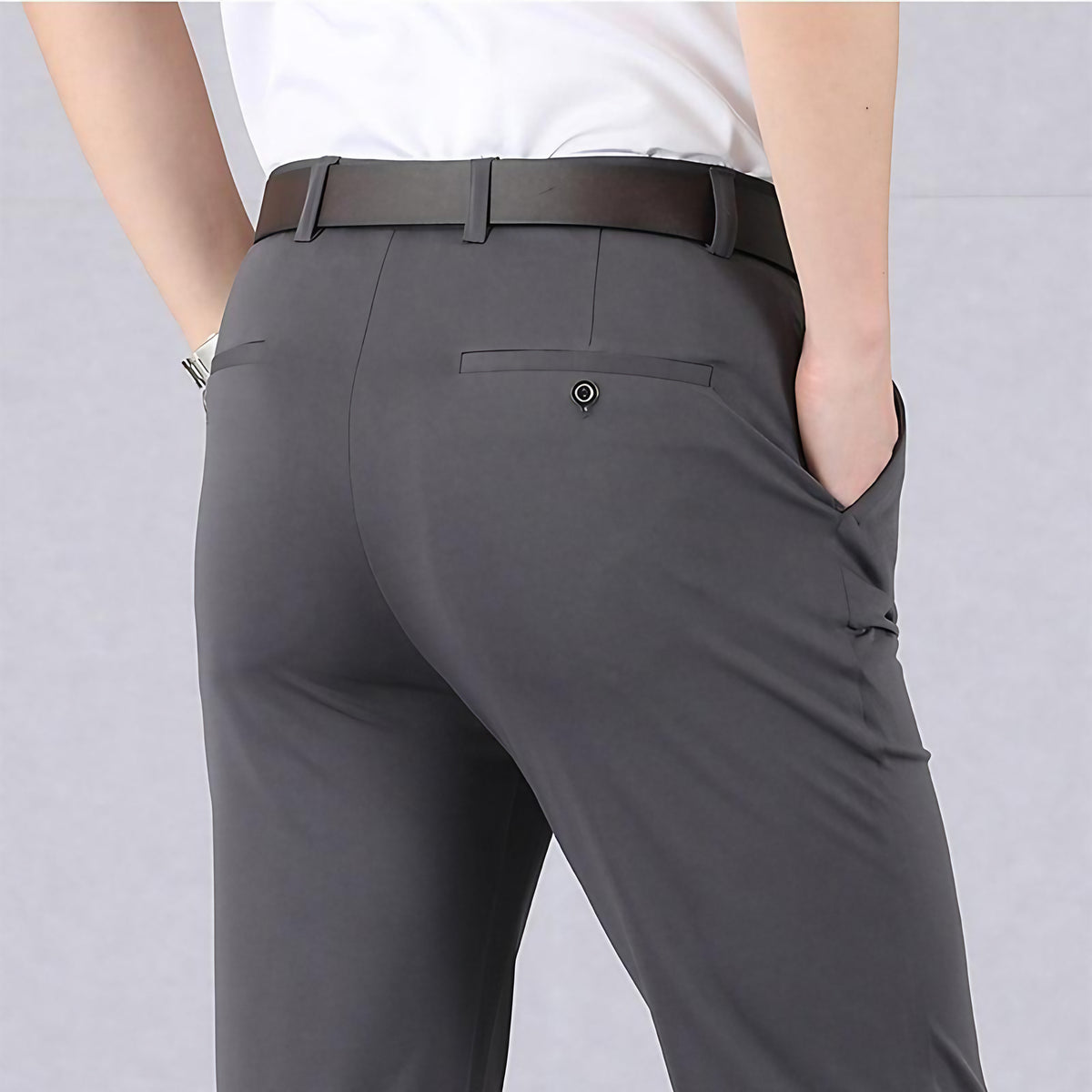 Pantalon homme ajusté extensible, taille mi-haute, du 29 au 42, gris