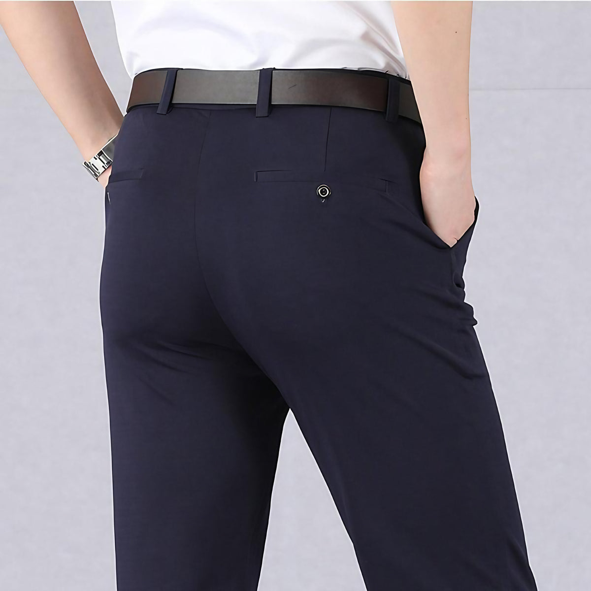 Pantalon homme ajusté extensible, taille mi-haute, du 29 au 42, bleu
