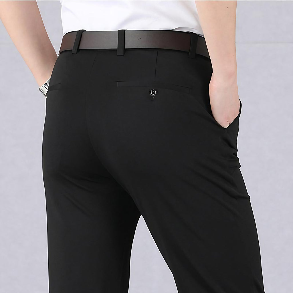 Pantalon homme ajusté extensible, taille mi-haute, du 29 au 42, noir