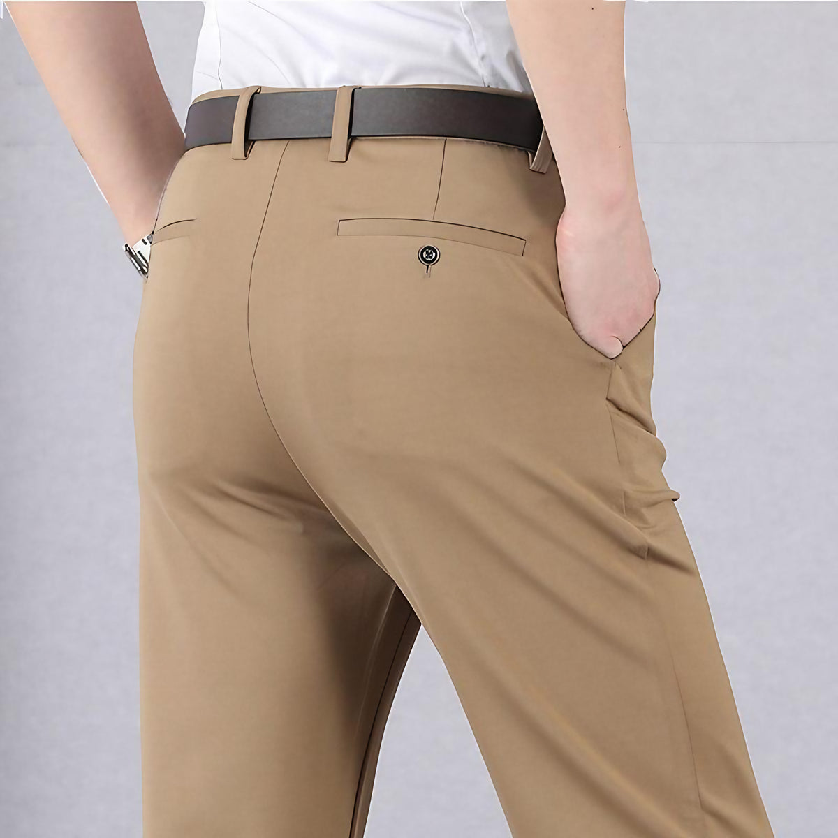 Pantalon homme ajusté extensible, taille mi-haute, du 29 au 42, kaki