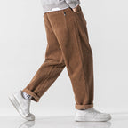 Pantalon homme effet velours côtelé, coupe droite, taille à cordon