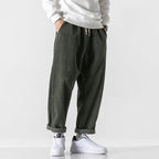 Pantalon homme effet velours côtelé, coupe droite, taille à cordon, vert