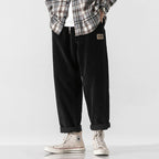 Pantalon homme effet velours côtelé, coupe droite, taille à cordon, noir