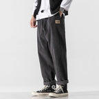 Pantalon homme effet velours côtelé, coupe droite, taille à cordon, gris