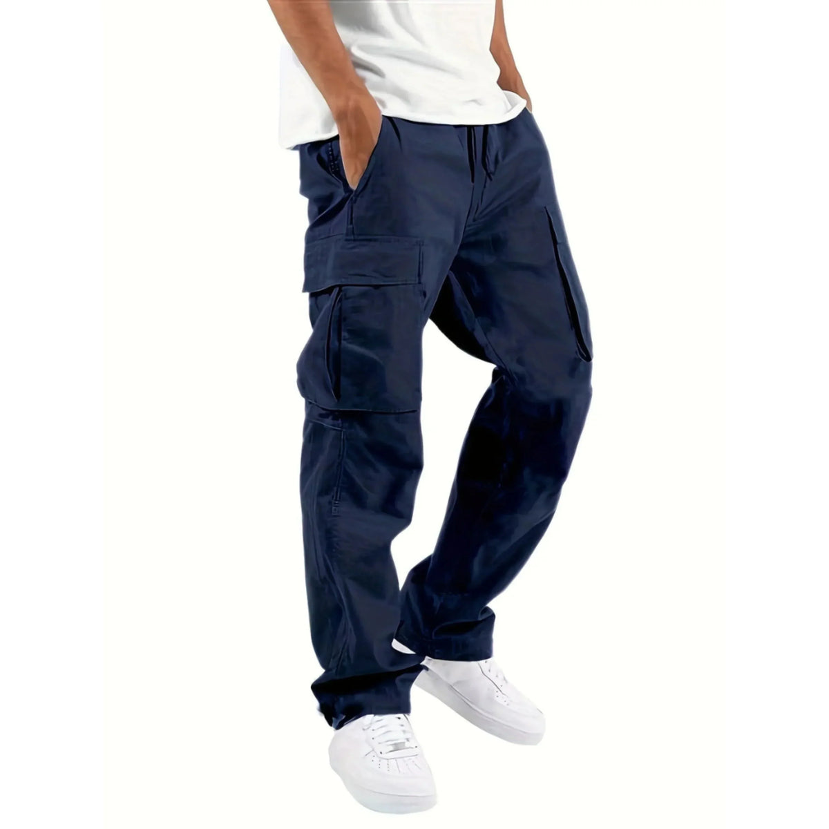 Pantalon cargo homme coupe droite et large, six coloris, bleu marine