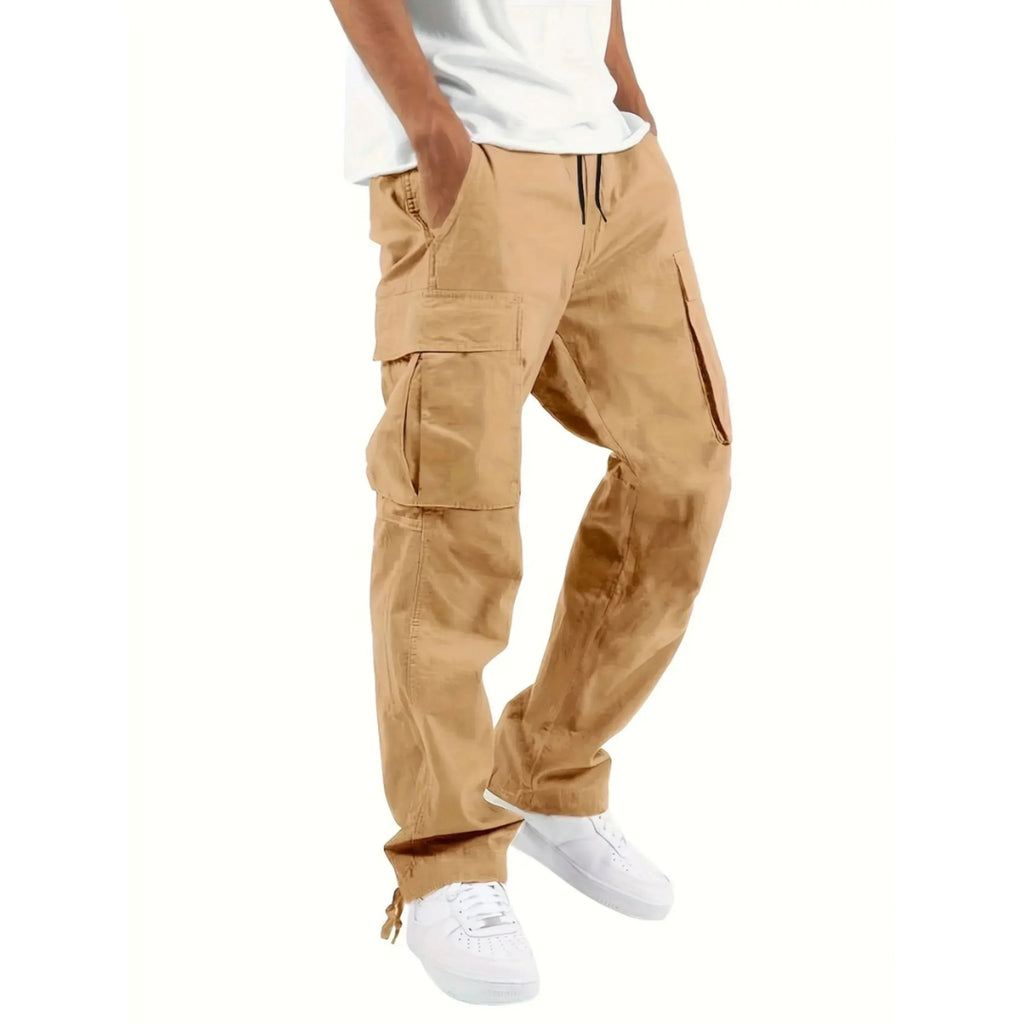 Pantalon cargo homme coupe droite et large, six coloris, kaki
