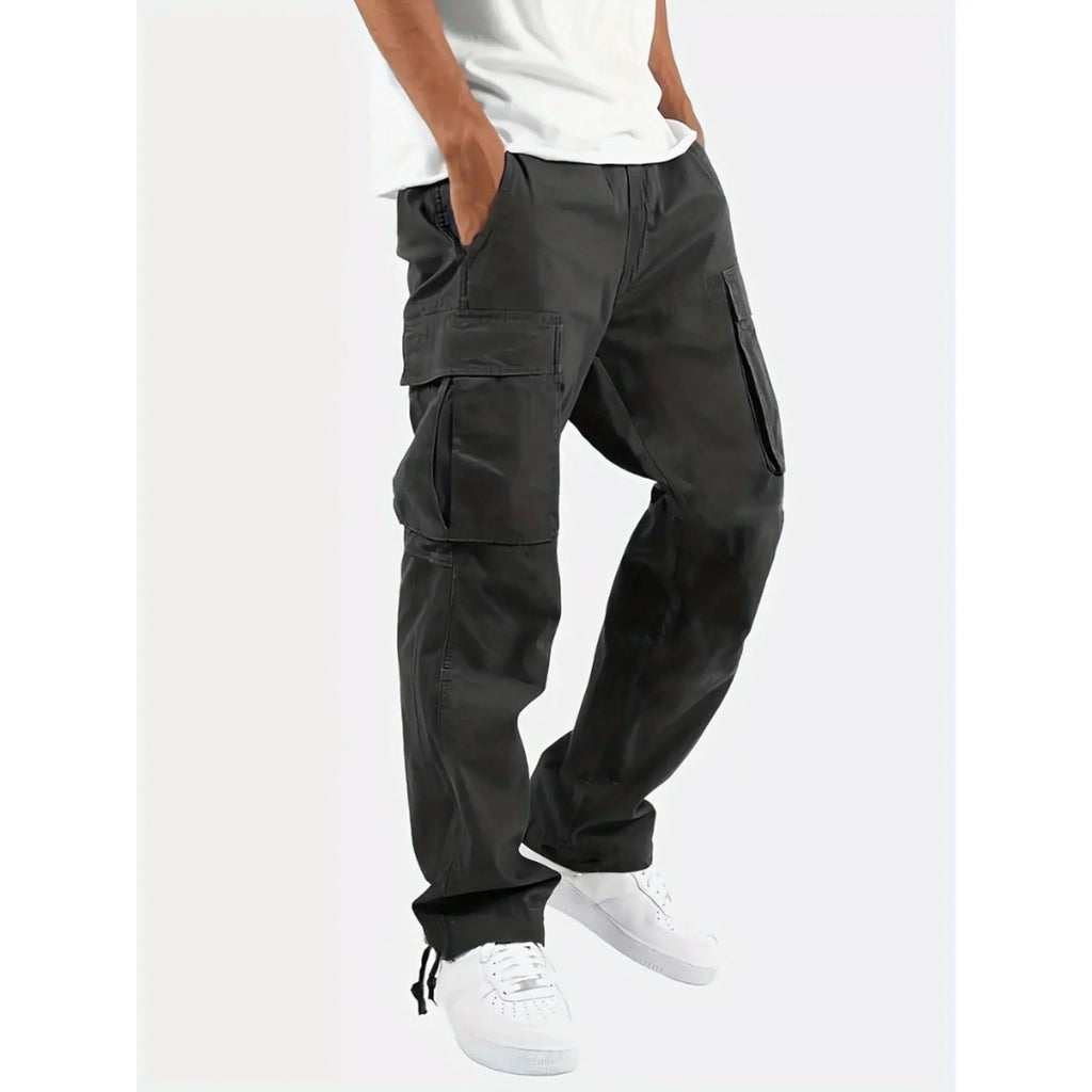 Pantalon cargo homme coupe droite et large, six coloris, noir
