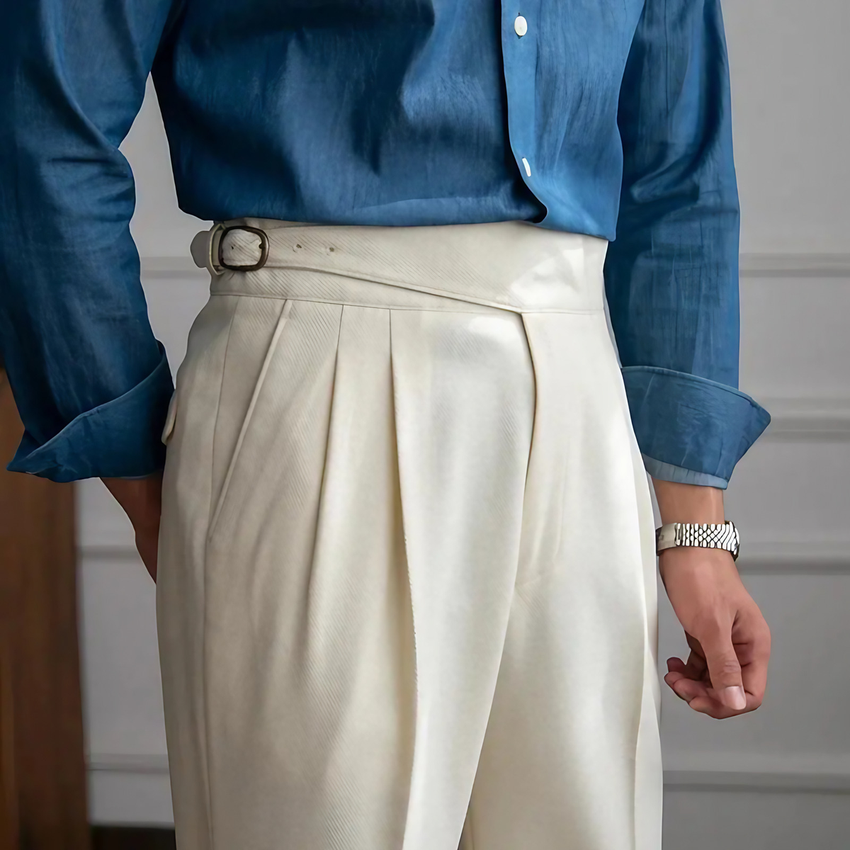 Pantalon homme coupe droite, beige, marron ou noir, du S au 2XL, beige