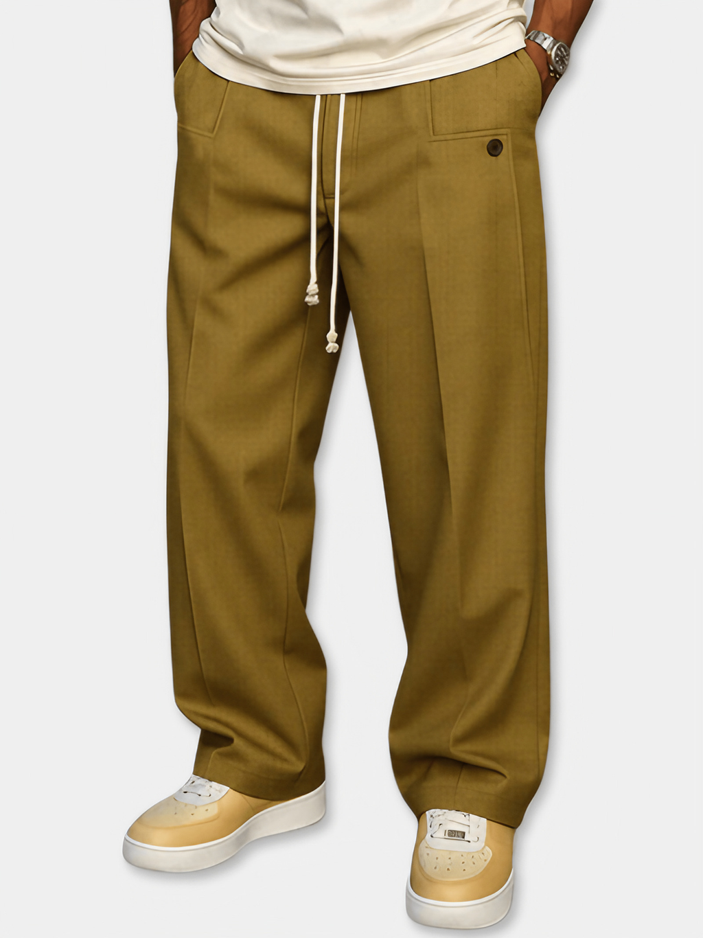 Pantalon large homme à taille élastique et cordon, six coloris