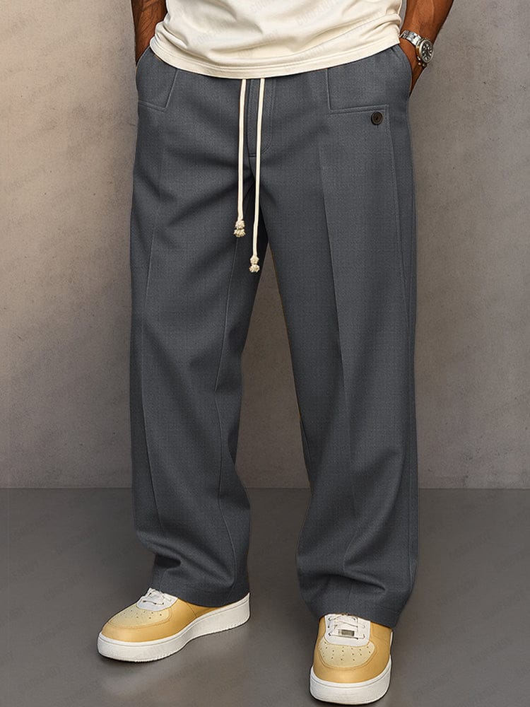 Pantalon large homme à taille élastique et cordon, six coloris, gris