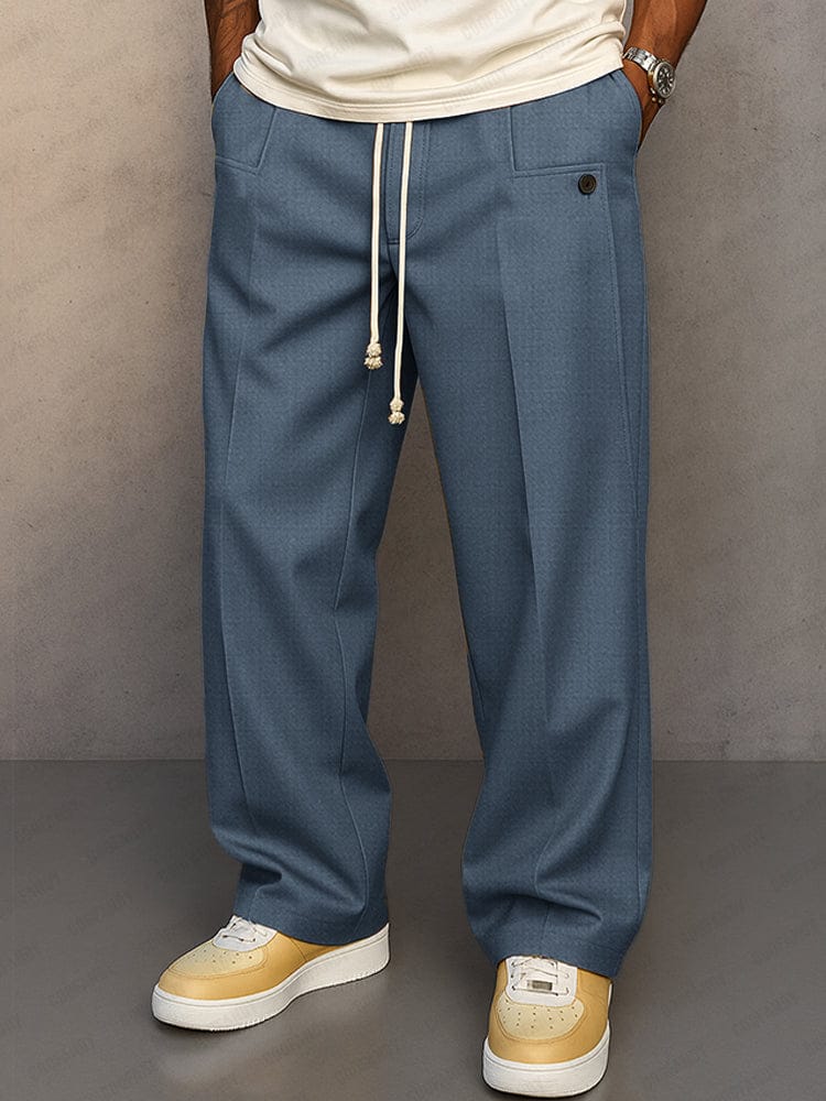 Pantalon large homme à taille élastique et cordon, six coloris, bleu