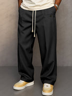 Pantalon large homme à taille élastique et cordon, six coloris, noir