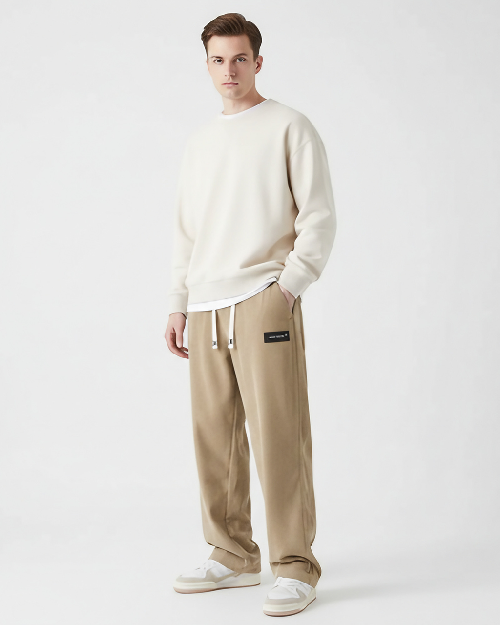 Pantalon chaud homme, taille à cordon, poches profondes, kaki