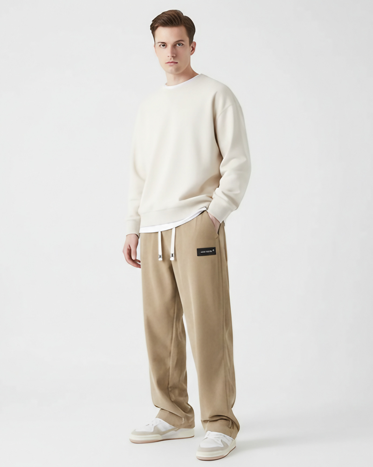 Pantalon chaud homme, taille à cordon, poches profondes, kaki