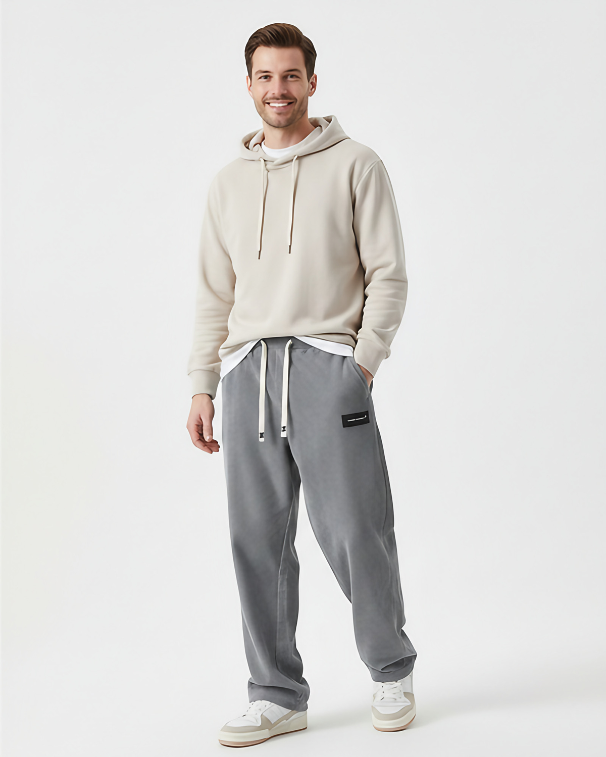 Pantalon chaud homme, taille à cordon, poches profondes, gris