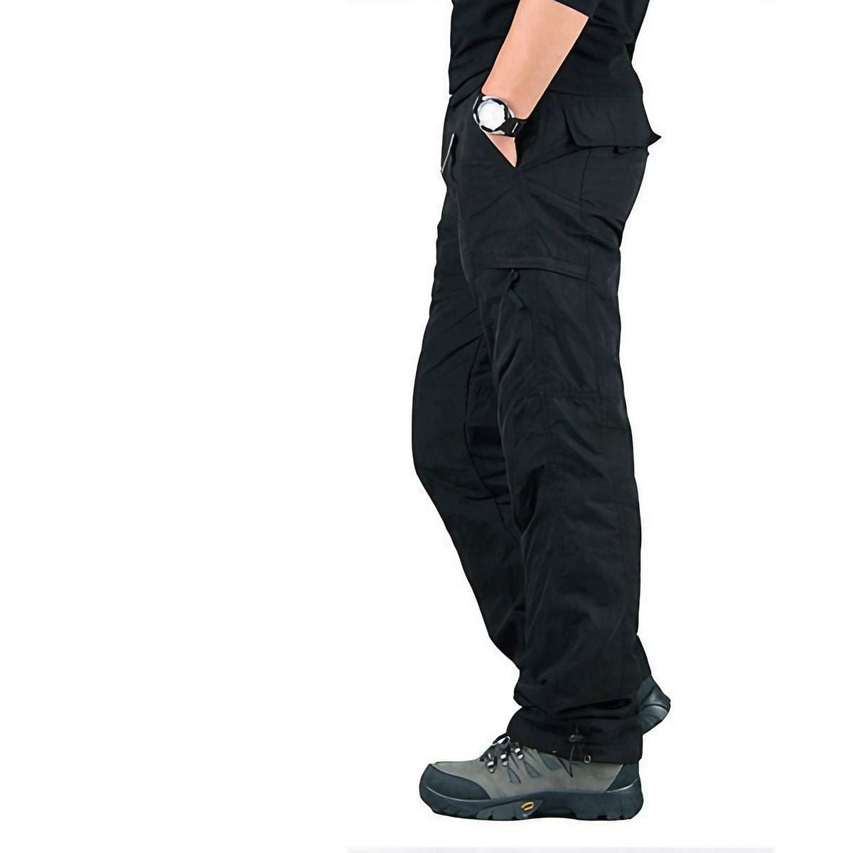 Pantalon homme doublé pour l'hiver, coupe droite, poches, noir